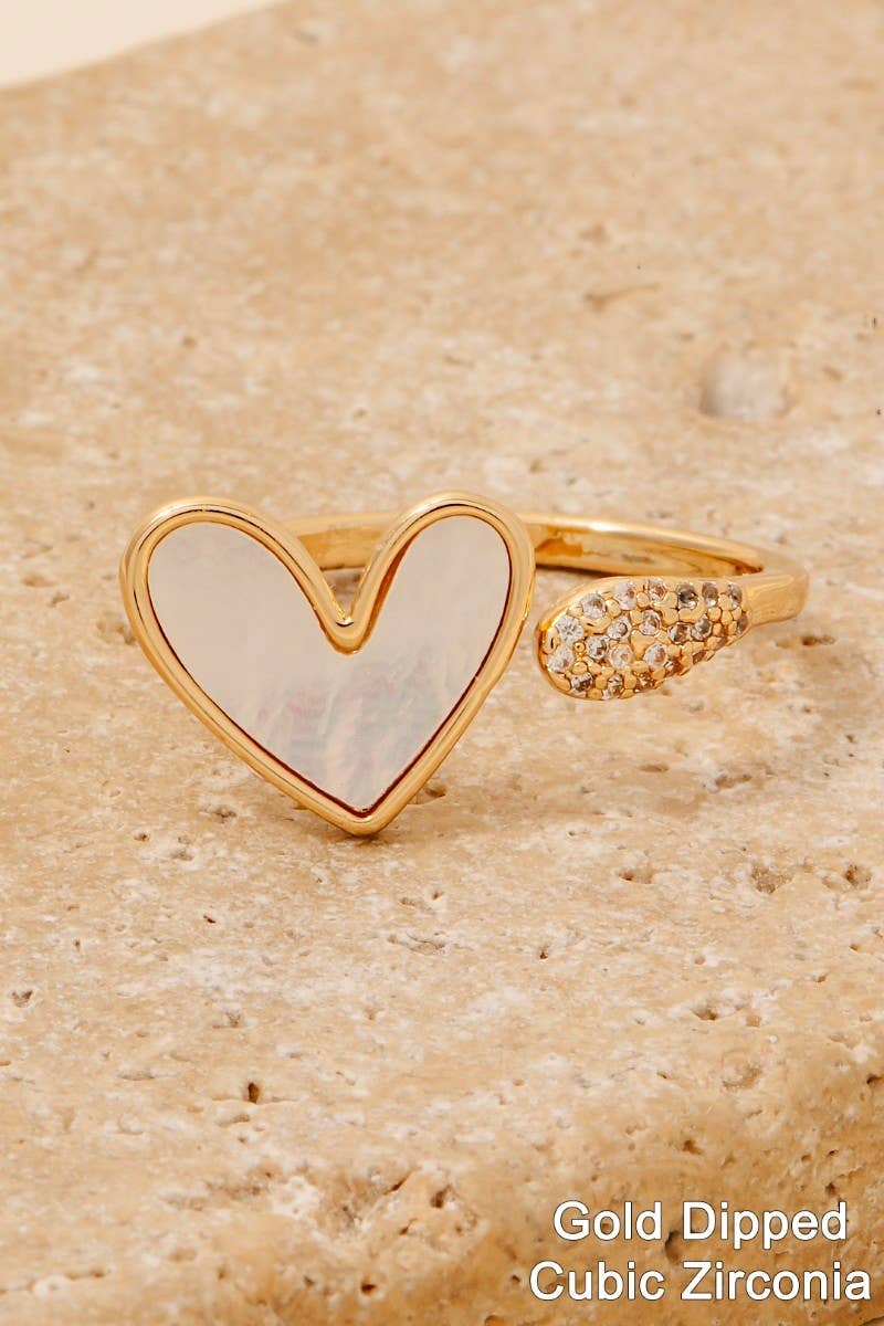 Mother Of Pearl Heart Open Band Ring