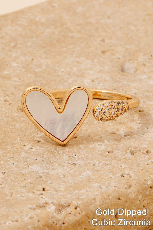 Mother Of Pearl Heart Open Band Ring