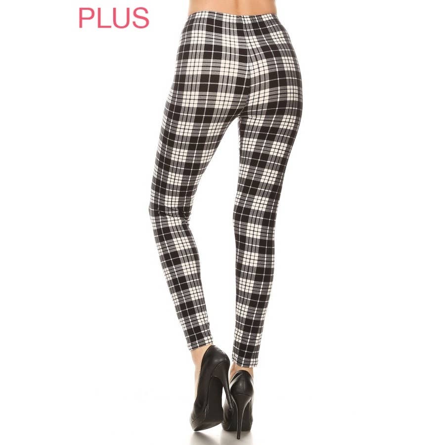 Black and White Plaid Print Leggings