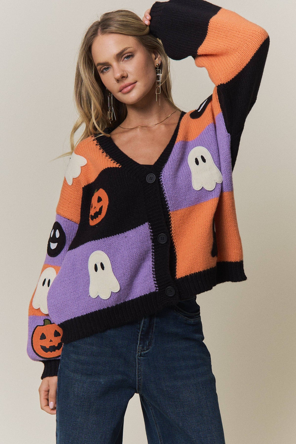 Soft Pumpkin Ghost Festive Cardigan