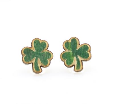 Wooden Shamrock Stud Earrings