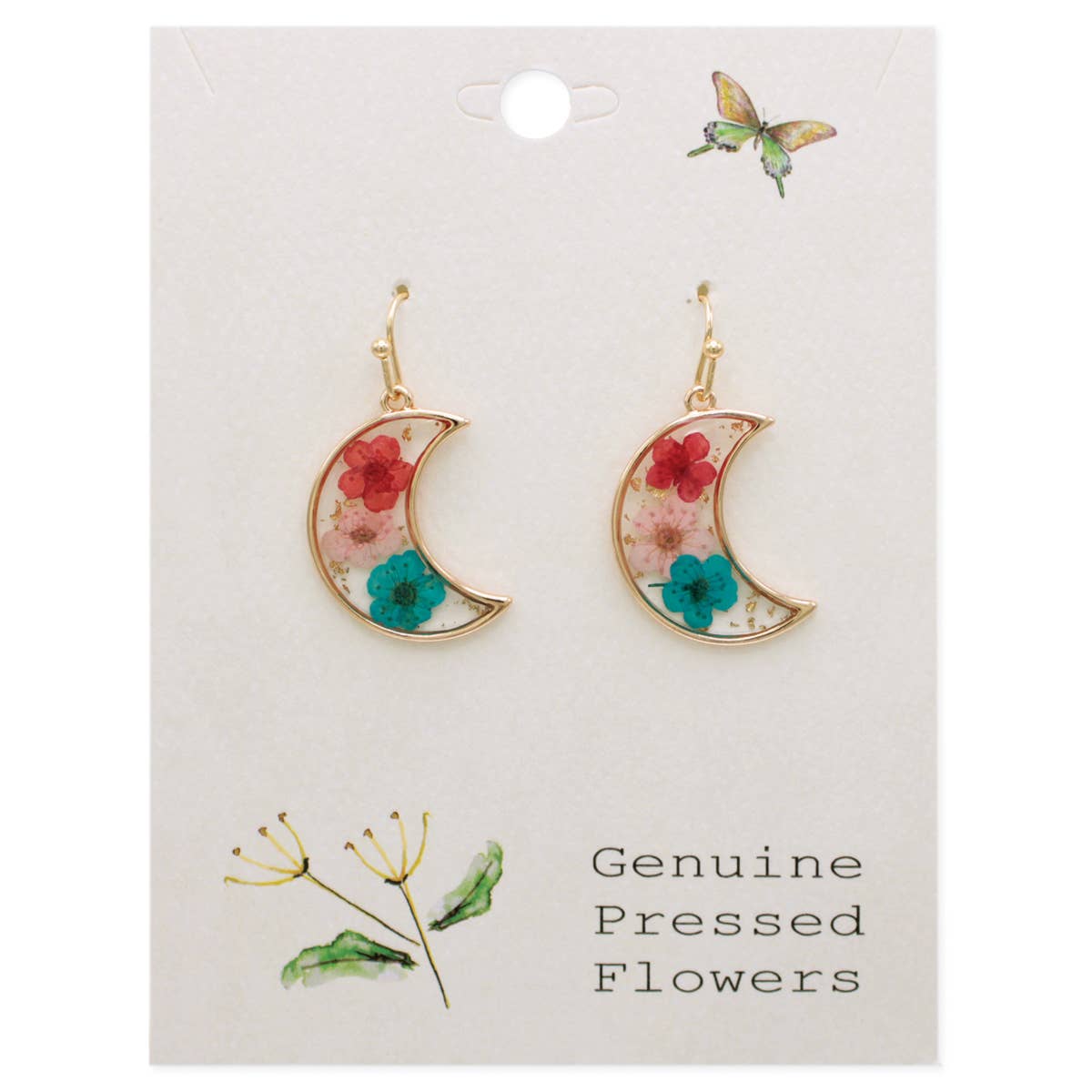 Dried Flower Gold Moon Earrings