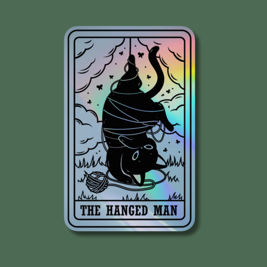 Holographic Sticker- The Hanged Man Black Cat Tarot Card