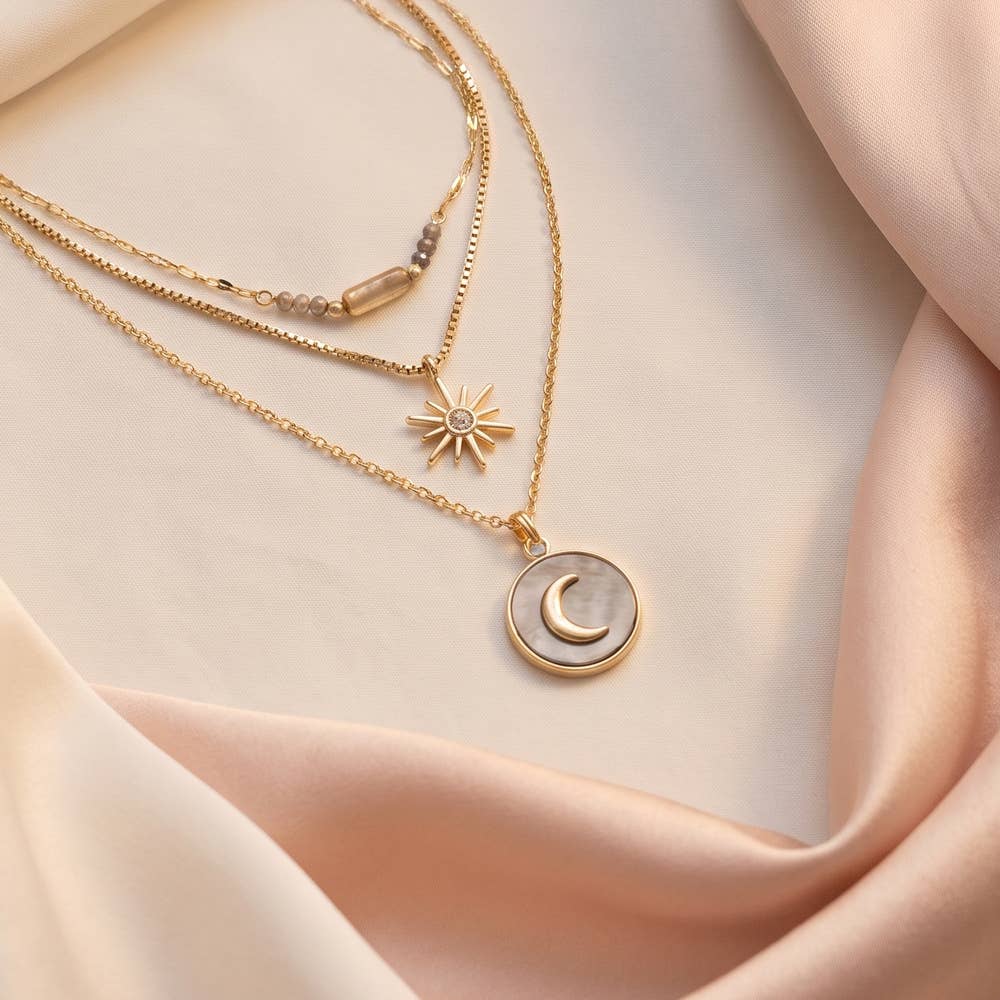 Layered Mother of Pearl Moon & Star Necklace