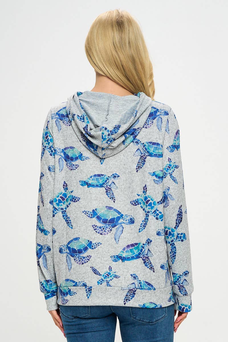 Summer Sea Turtle Print Hoodie