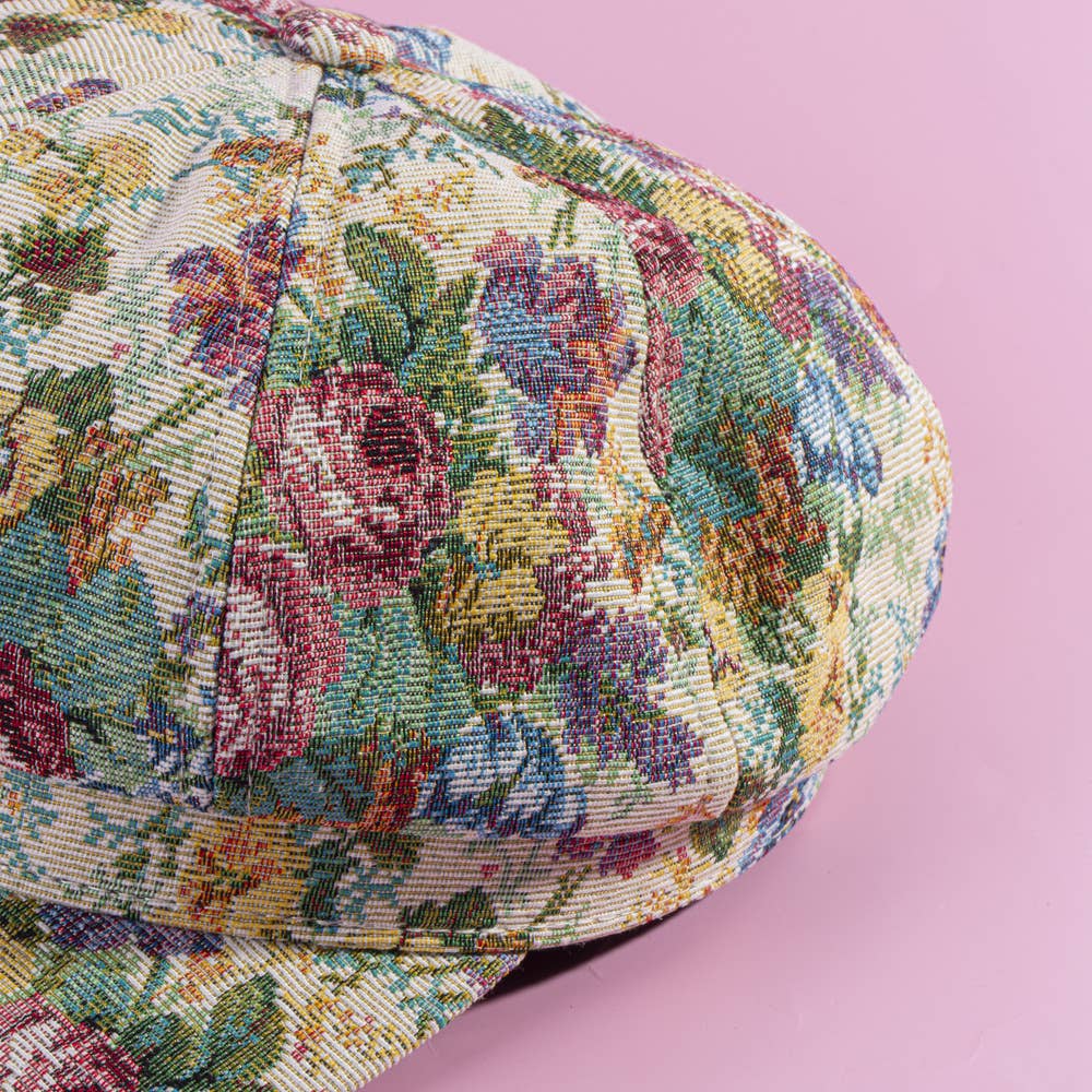 Multicolor Floral Tapestry Caby Newsboy Hat