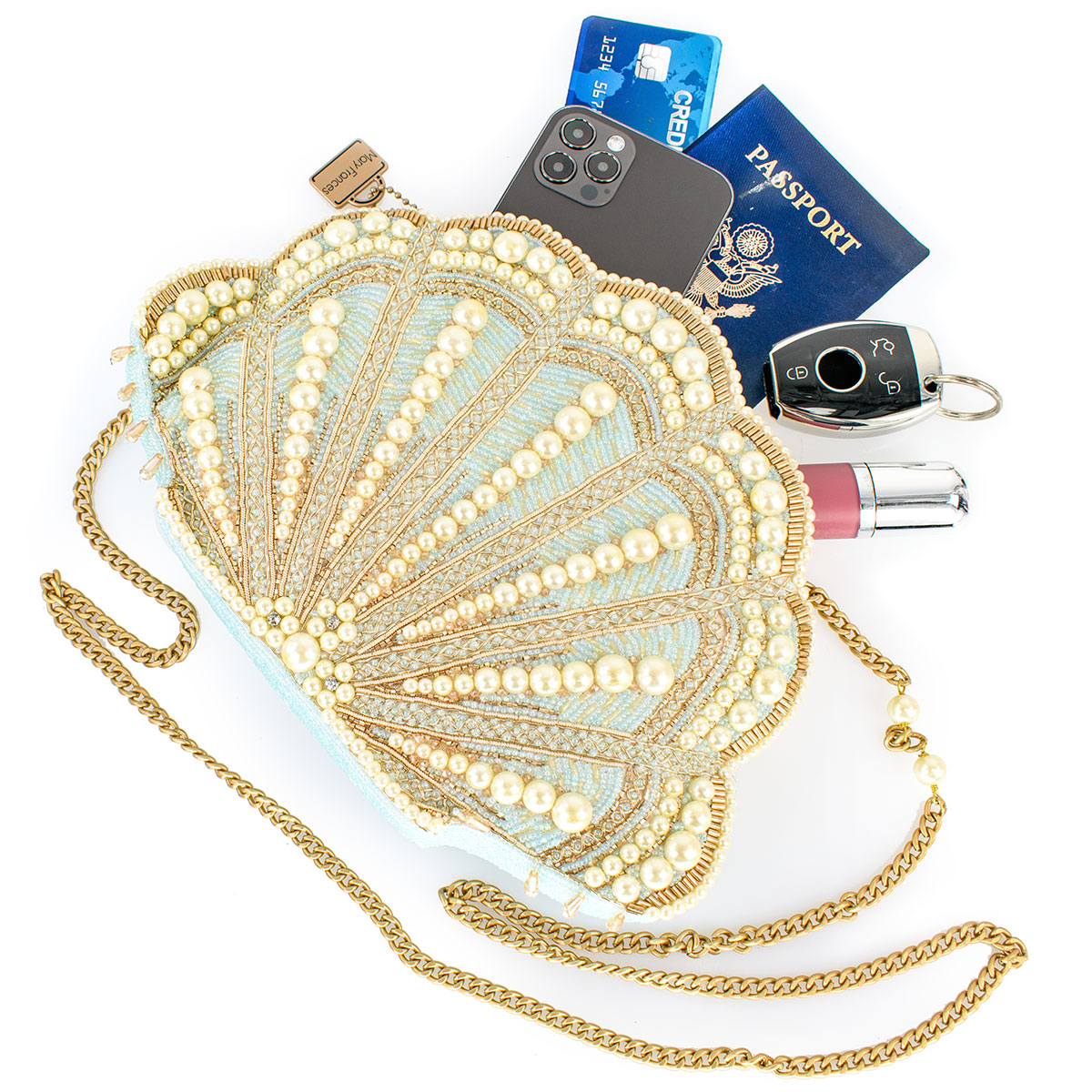 Seaside Luxury Pearl and Beaded Shell Crossbody Handbag