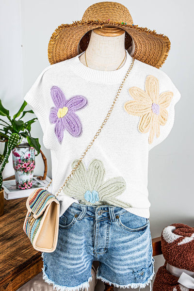 Crochet Flower Knit Sweater Top