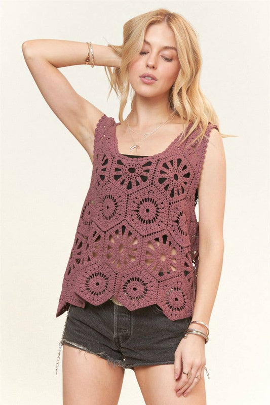 Casual Purple Crochet Tank