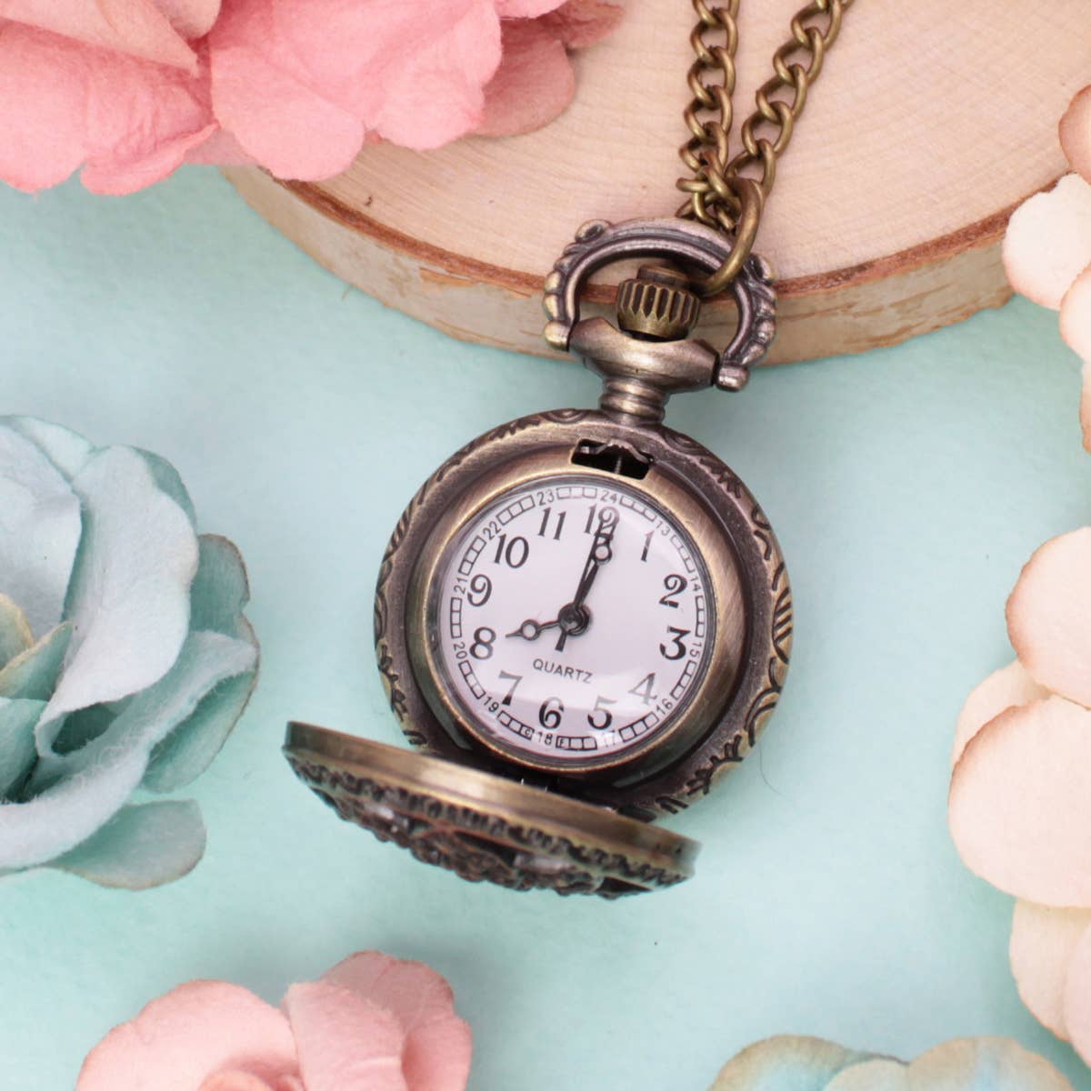 Flower Bloom Gold Pocket Watch Necklace