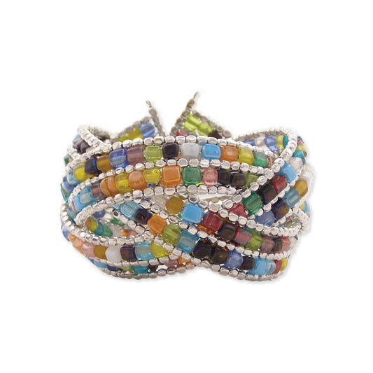 Braided Mosaic Bead Cuff Bracelet