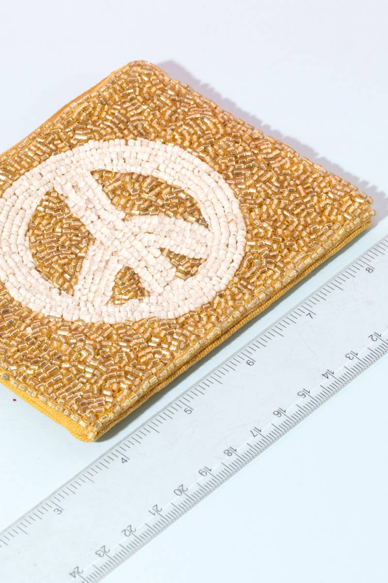 Gold Peace Sign Beaded Coin Purse