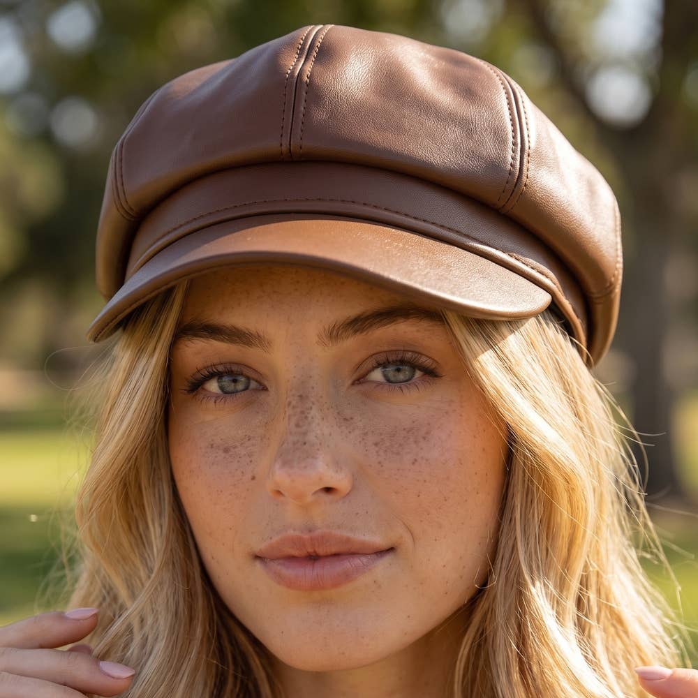 Vegan Leather Newsboy Cabbie Hat