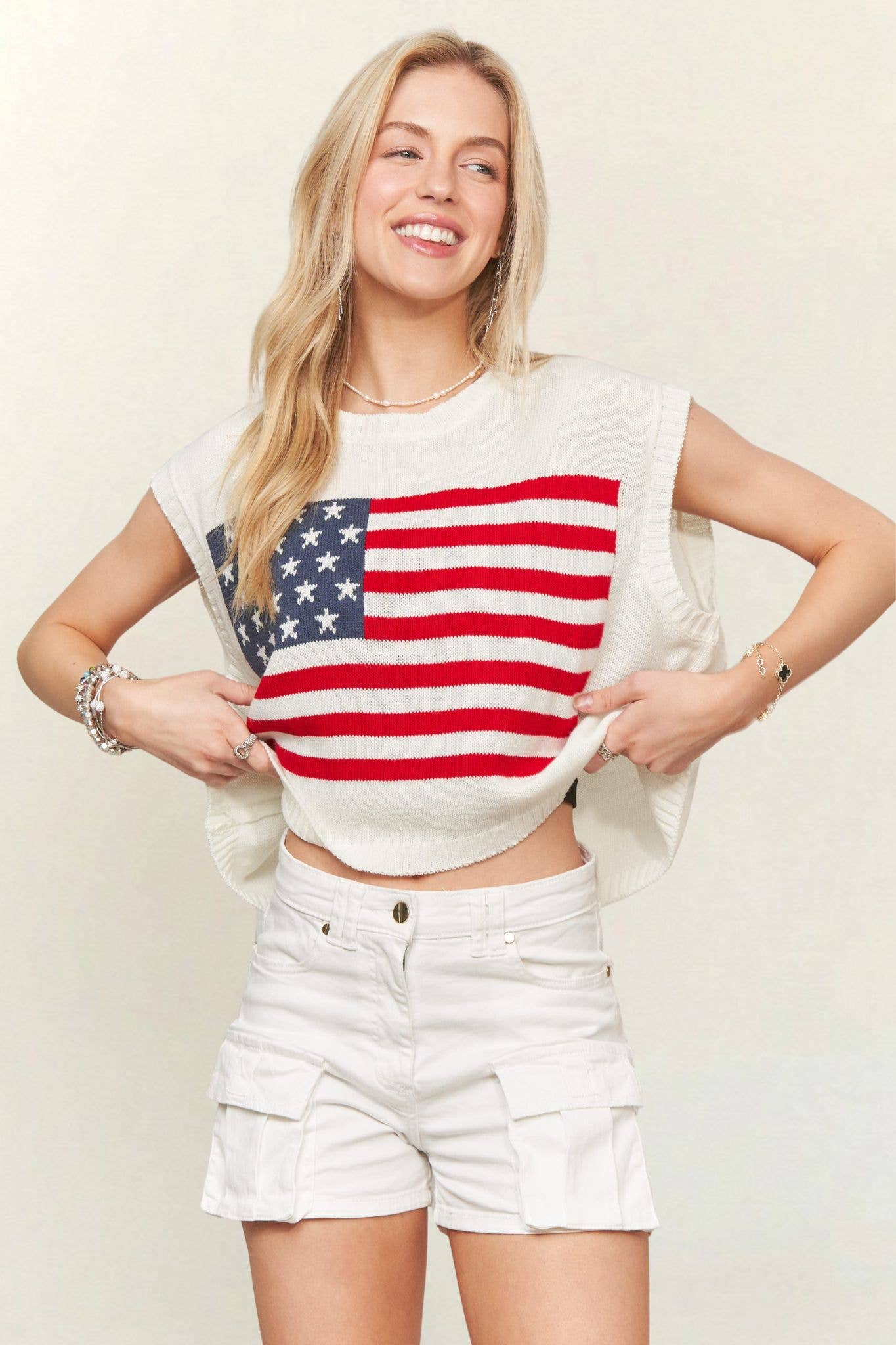American Flag Knit Sweater Top