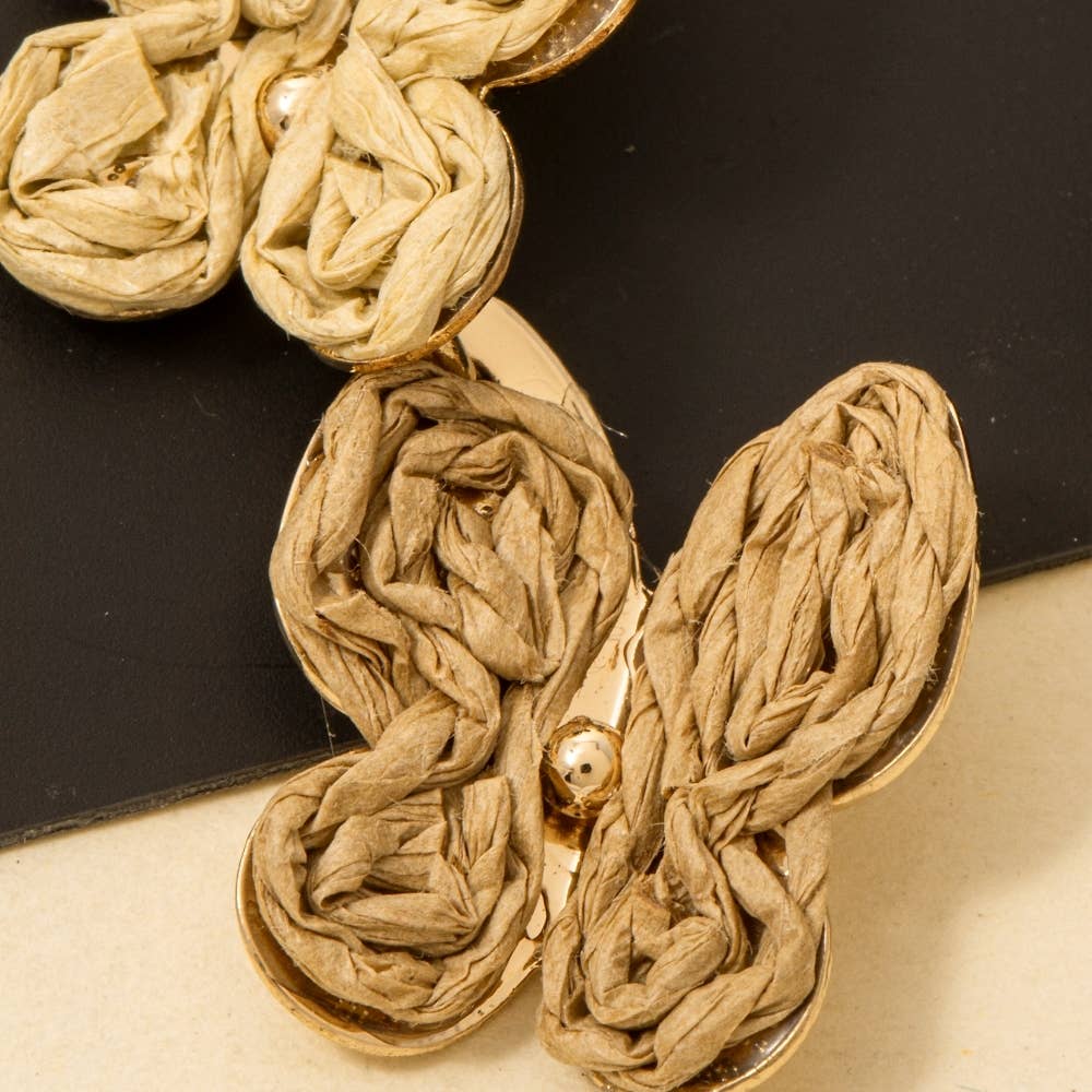 Straw Weave Triple Butterfly Dangle Earrings
