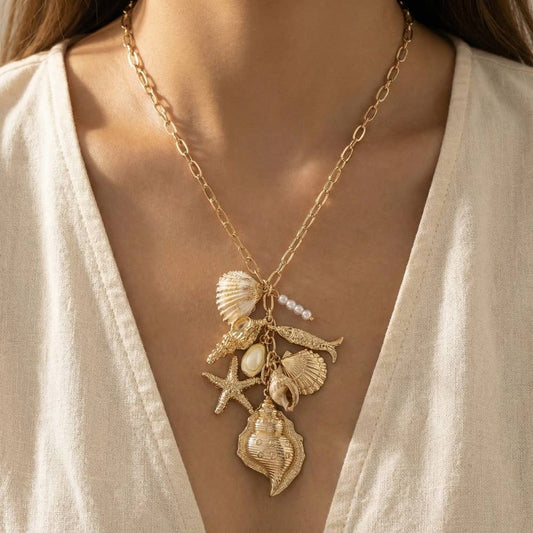 Sea Charm Cluster Chain Necklace