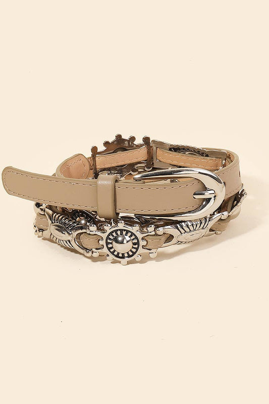 Metallic Western Faux Leather Belt