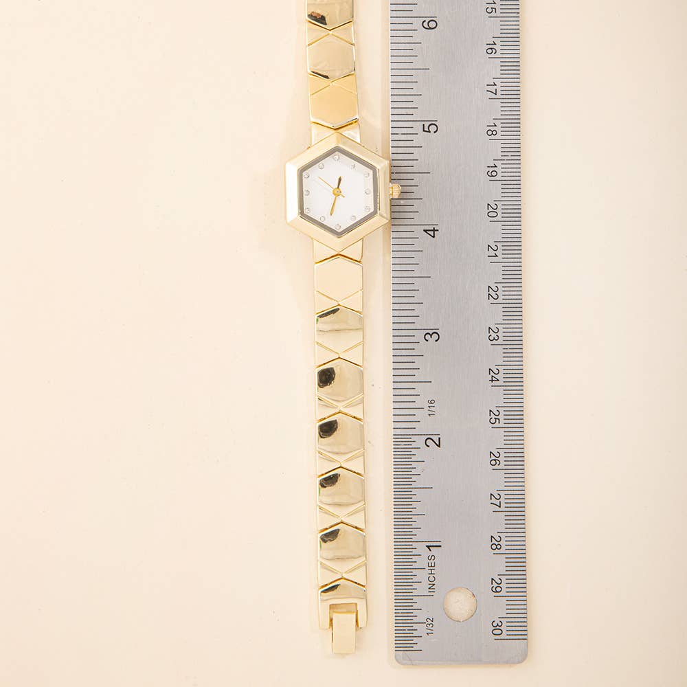 Hexagon Face Chevron Link Bracelet Watch