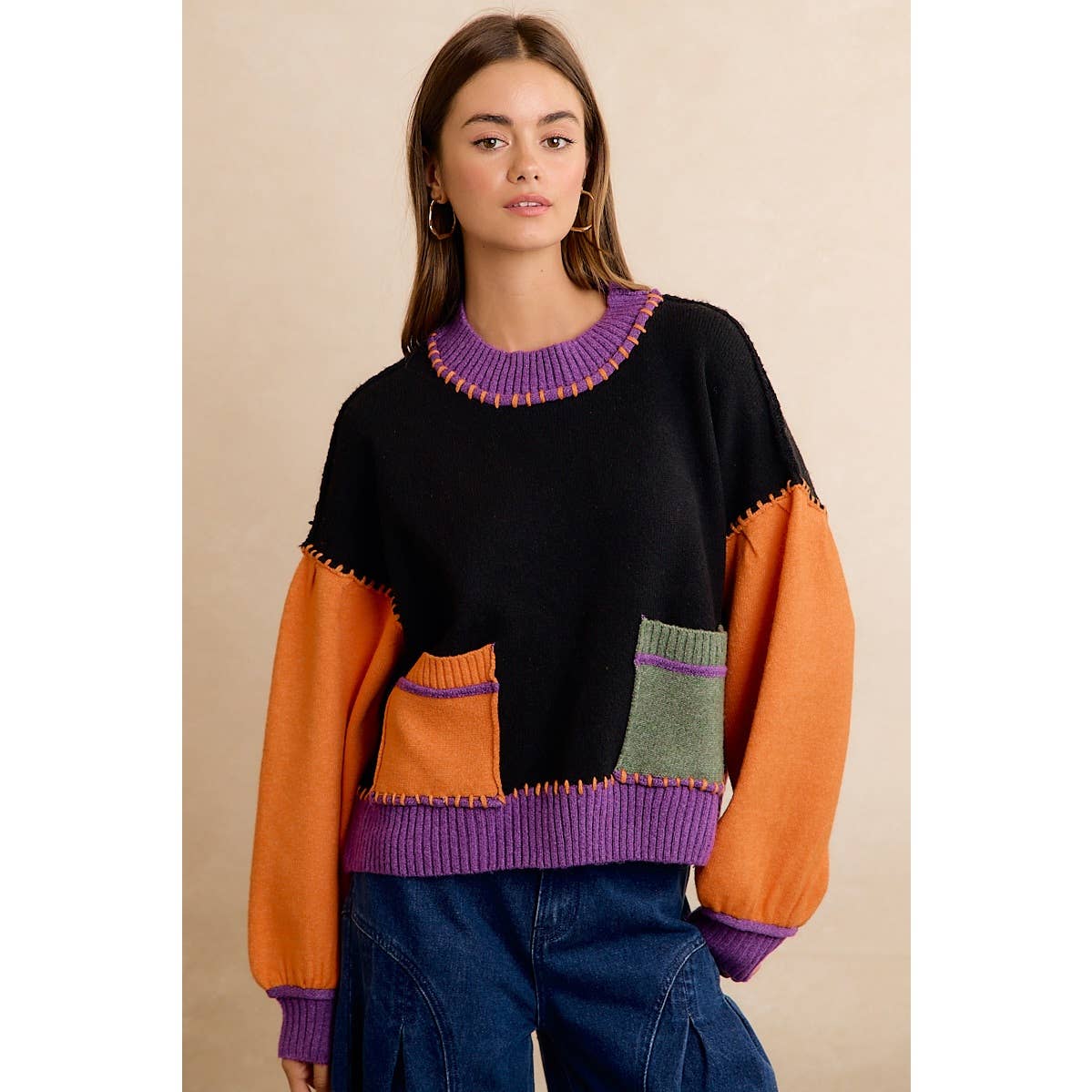 Halloween Stitch Patchwork Sweater