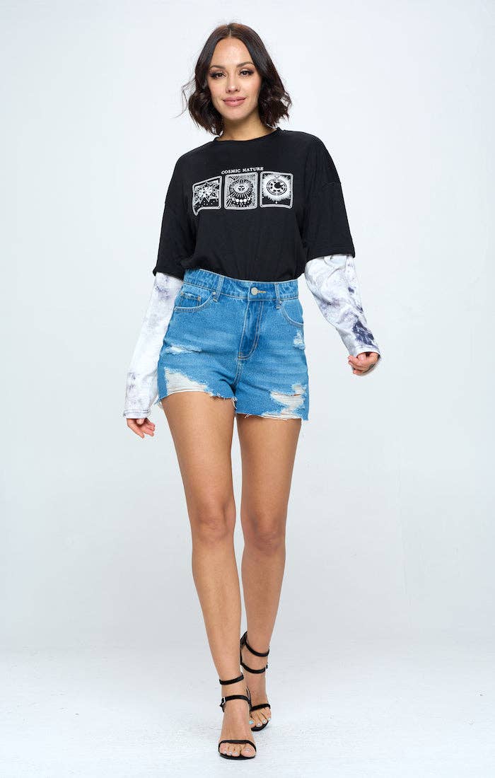 Stretchy High Rise Frayed Shorts