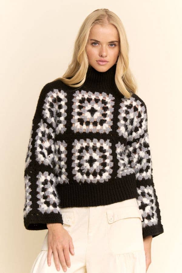 Granny Square Turtleneck Sweater