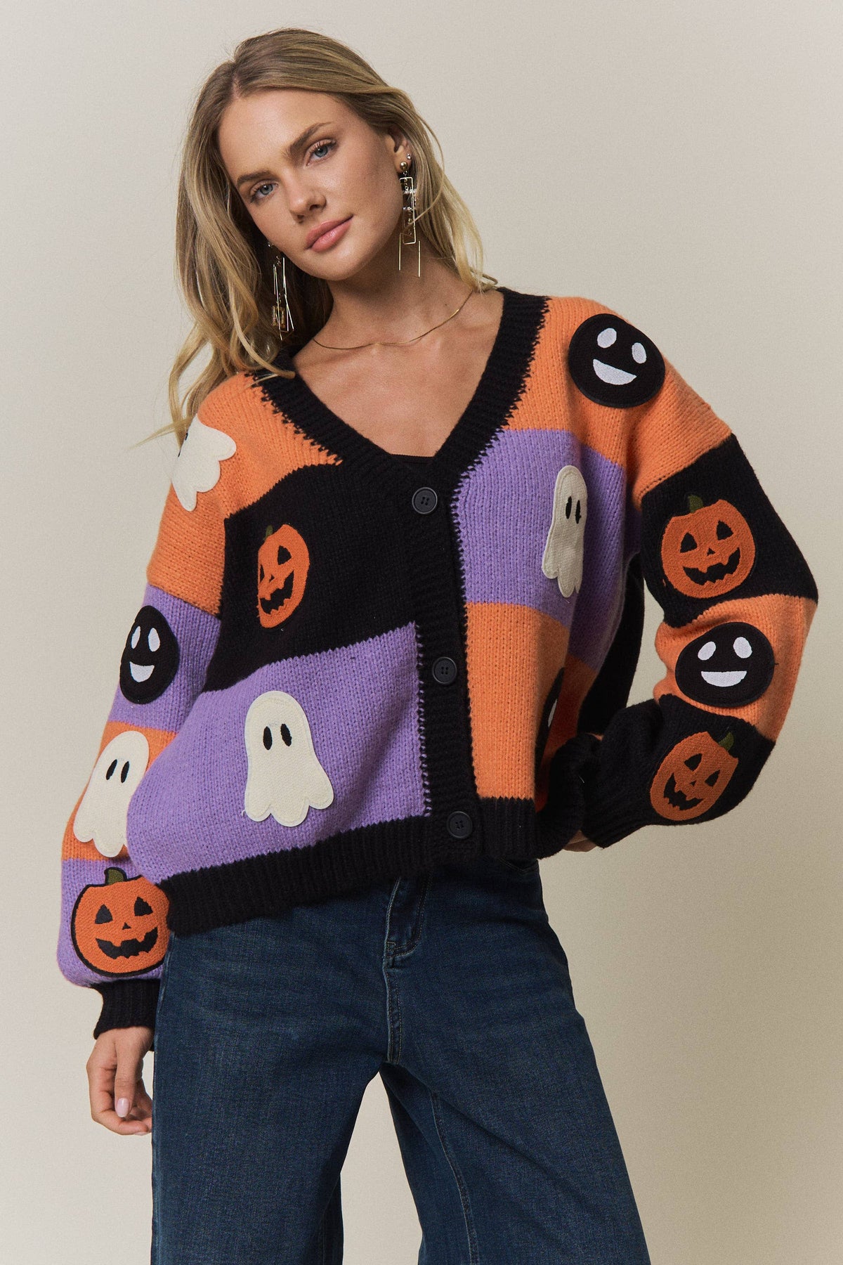 Soft Pumpkin Ghost Festive Cardigan