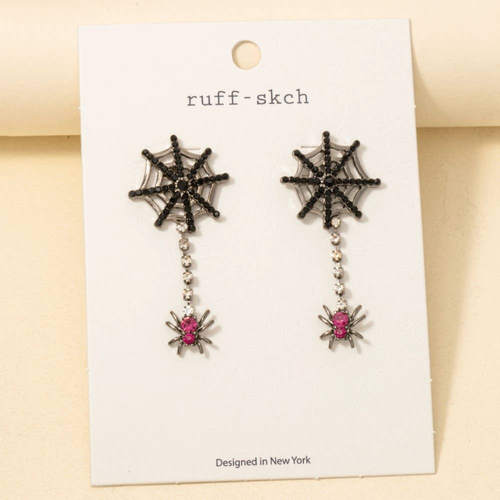 Halloween Spider Web Gem Studded Dangle Earrings
