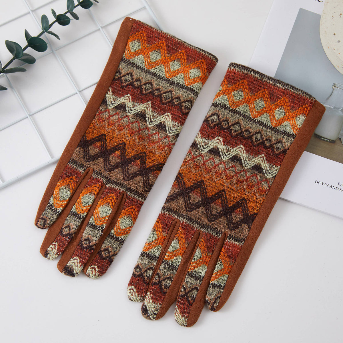 Bohemian Geometric Pattern Cozy Winter Gloves
