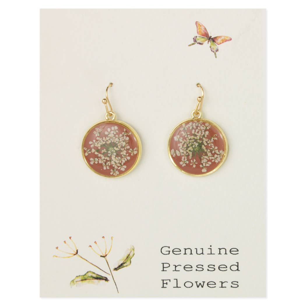 Persimmon White Dried Flower Earrings