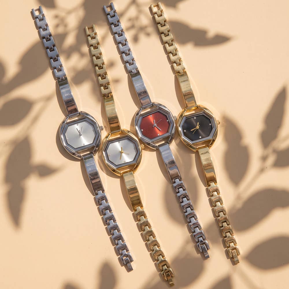 Octagon Face Half Bangle Link Bracelet Watch