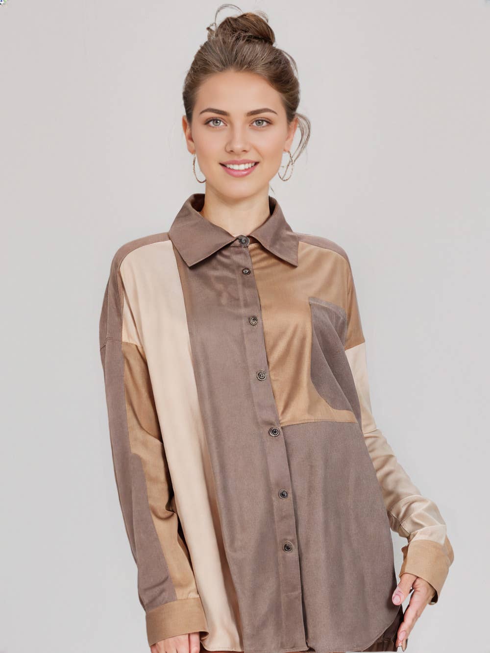 Color Block Suede Western Shirt