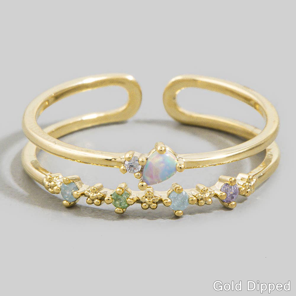 Cz Multi Color Stone Open Double Band Cuff Ring