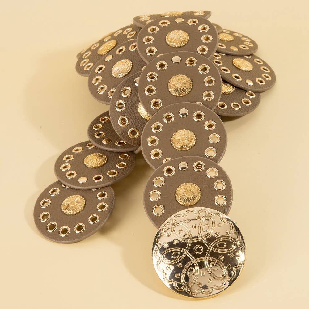 Embossed Leather Concho Disc Belt