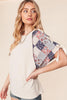 Patchwork Print Lace Sleeve Top