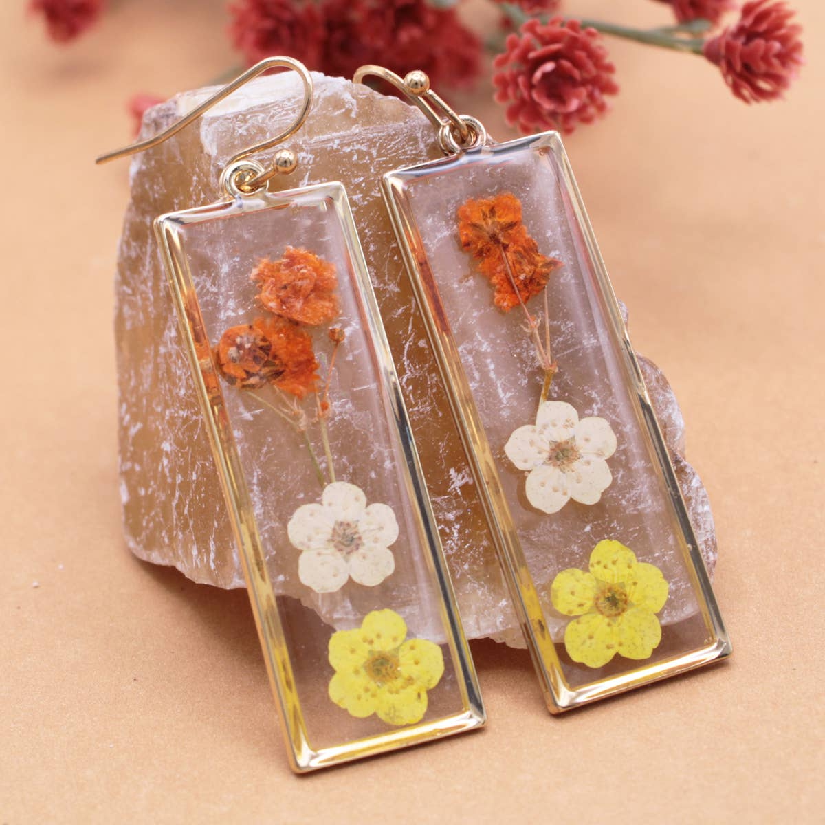 Autumn Floral Dried Flower Bar Earrings
