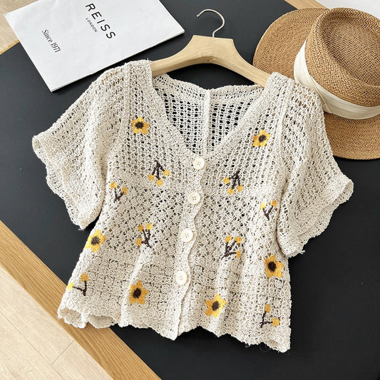 Vintage Floral Hollow Embroidered Knit