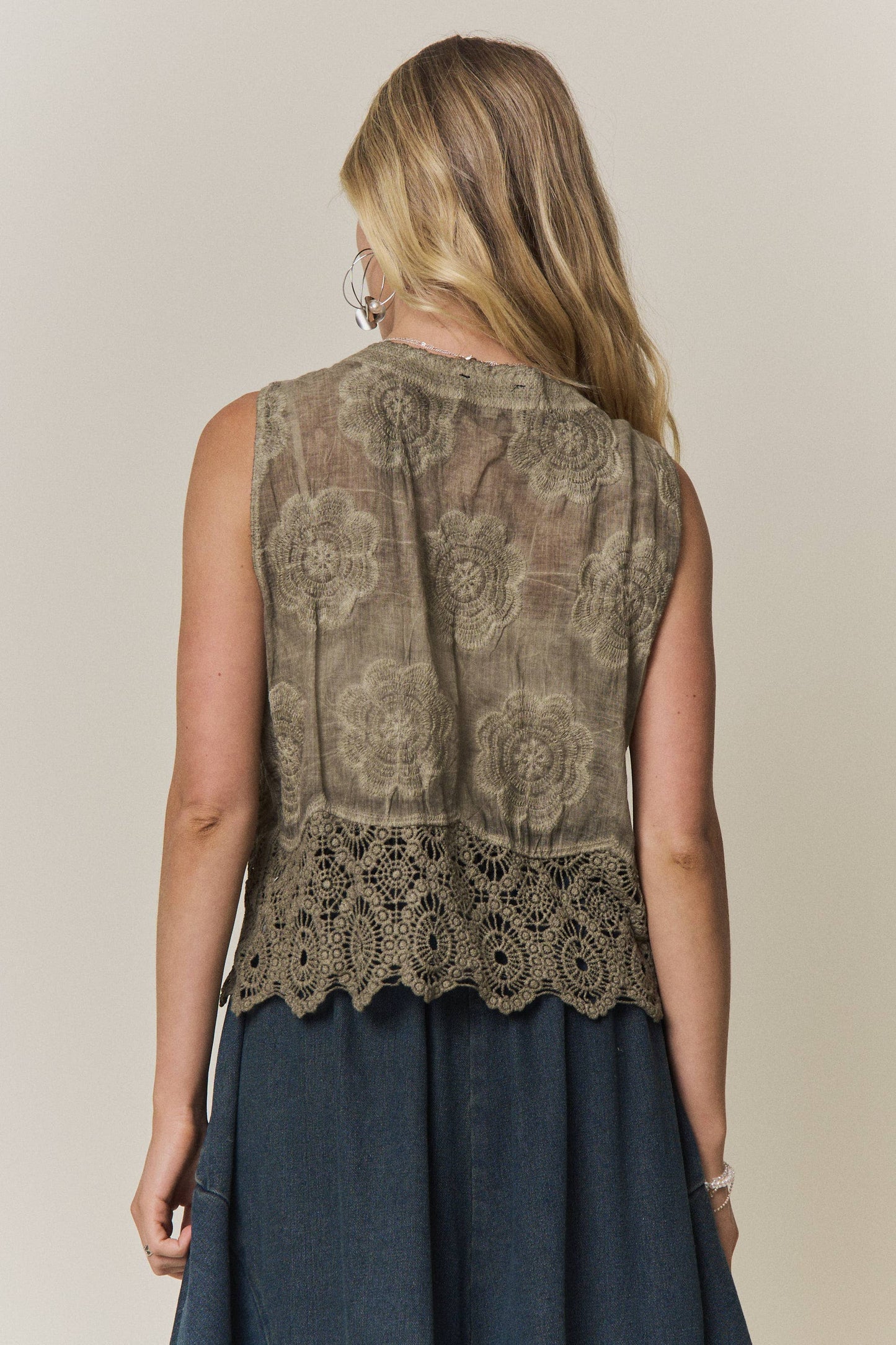Boho Olive Crochet Lace Vest Tank