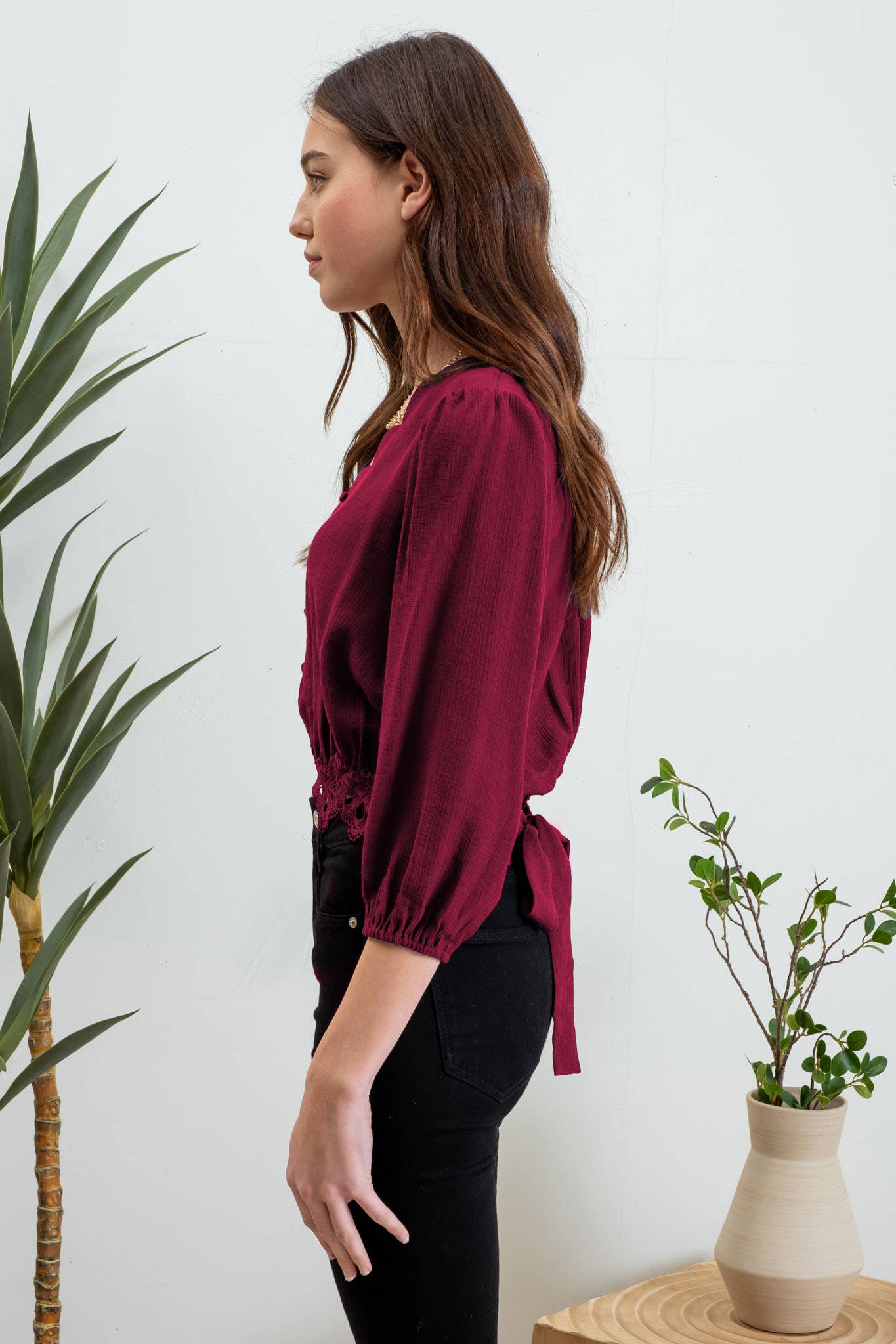 3/4 Sleeve Scalloped Top