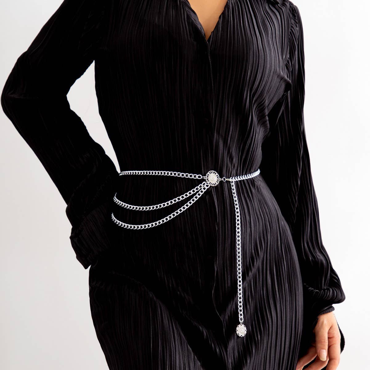Multi Layer Silver Waist Chain Belt
