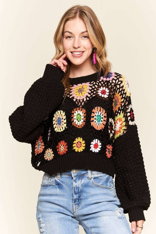 Granny Square Puff Sleeve Sweater
