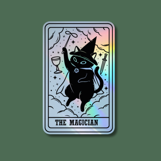 Holographic Sticker- The Magician Black Cat Tarot Card
