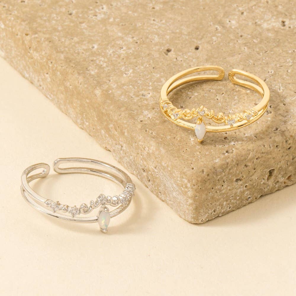 Double Band Opal Rhinestone Adjustable Ring