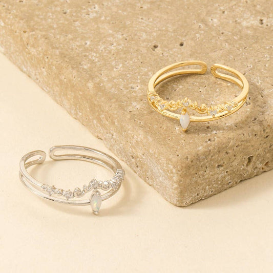 Double Band Opal Rhinestone Adjustable Ring