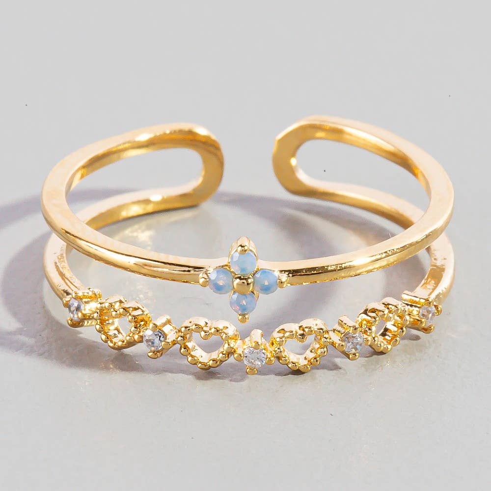 Cz Flowers & Hearts Open Band Ring
