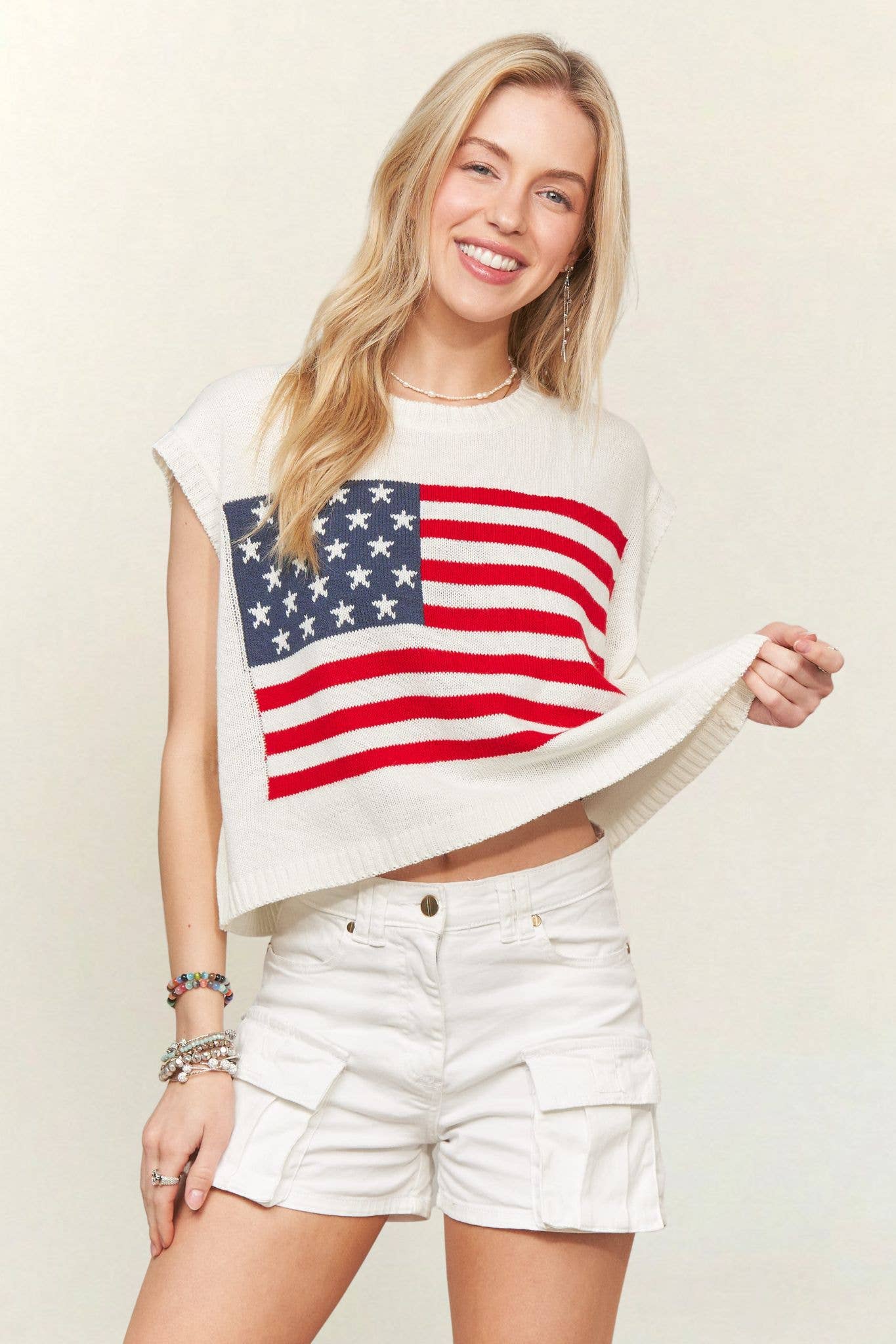 American Flag Knit Sweater Top