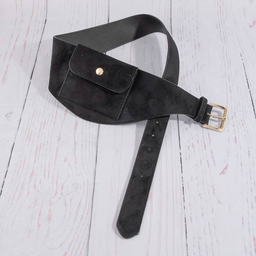 Vegan Leather Front Snap Pocket Belt