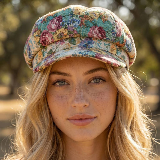 Multicolor Floral Tapestry Newsboy Cabbie