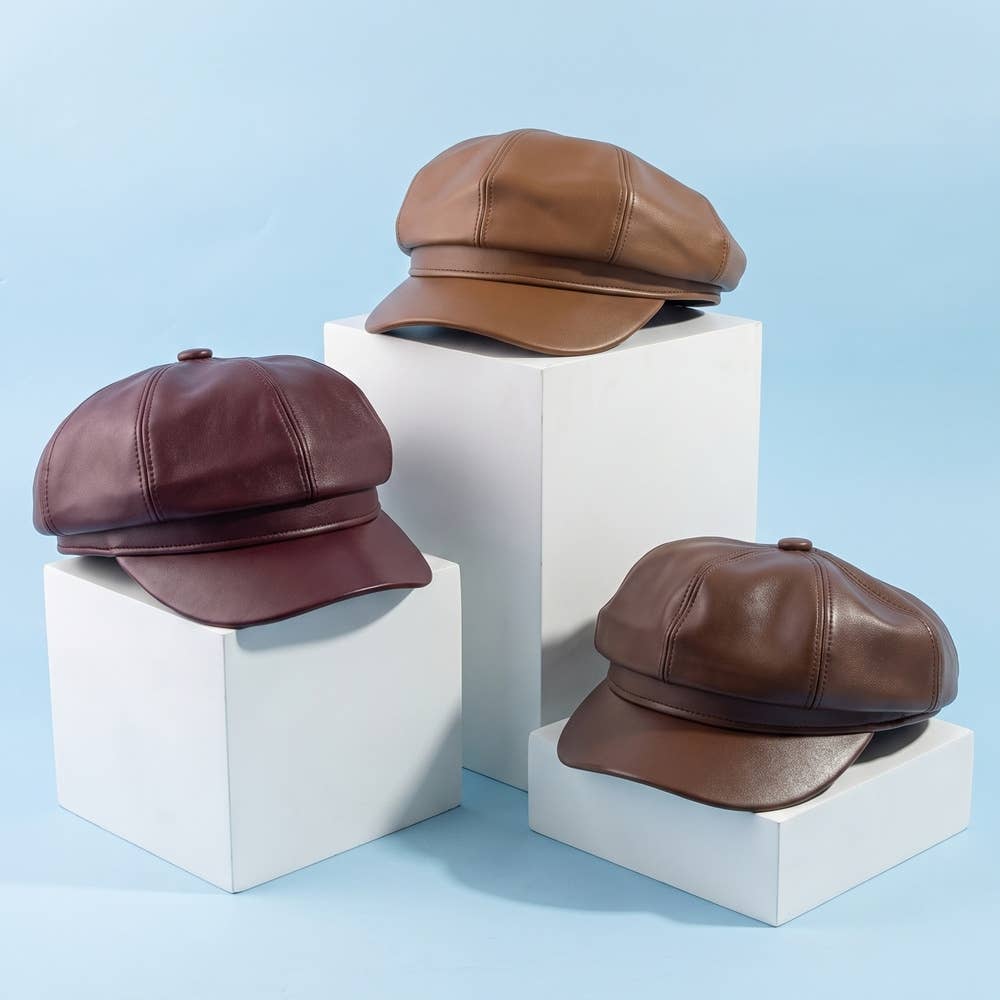 Vegan Leather Newsboy Cabbie Hat