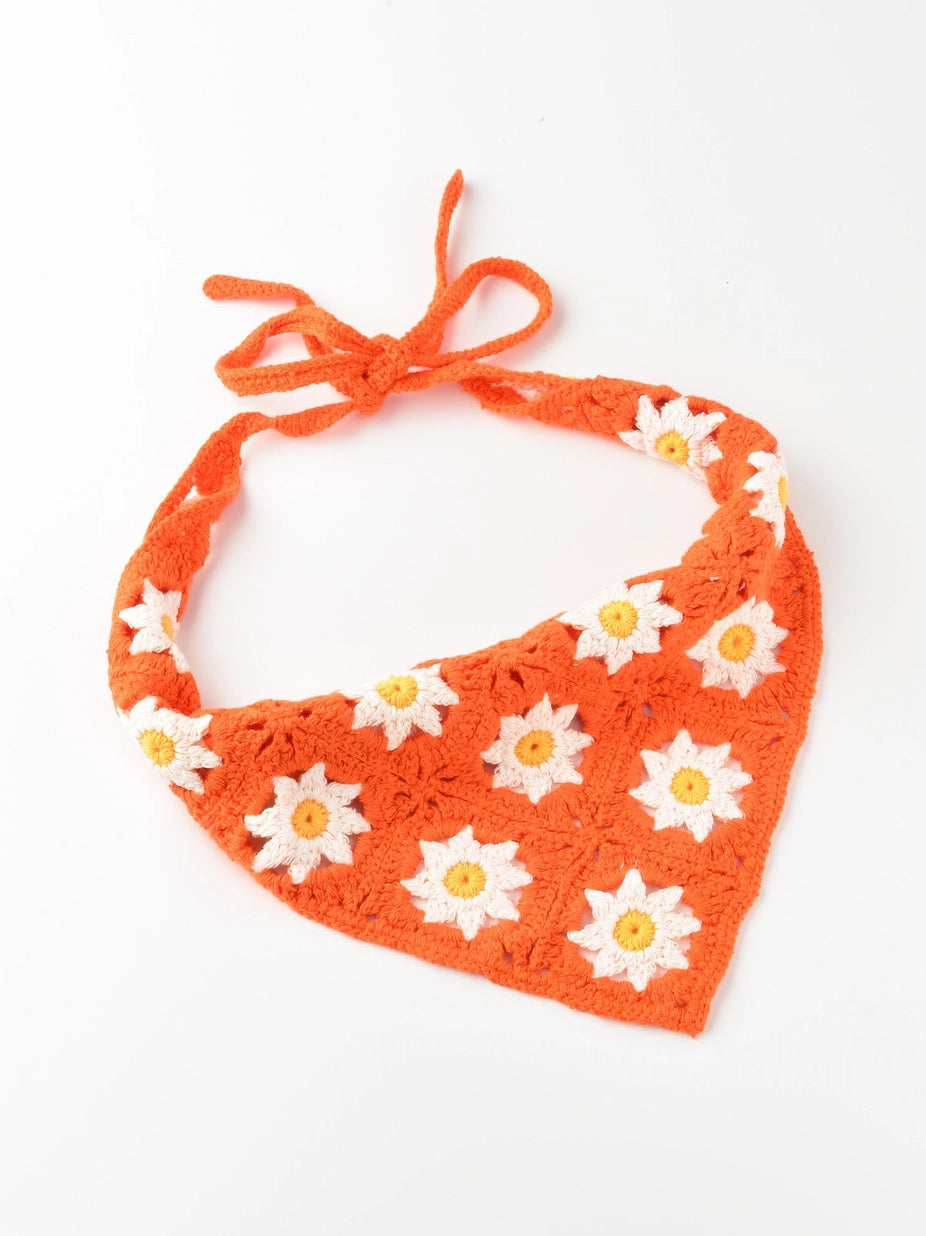 Daisy Knit Crochet Bandana