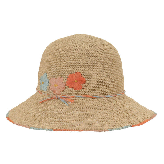 Embroidered Paper Straw Crochet Bucket Hat